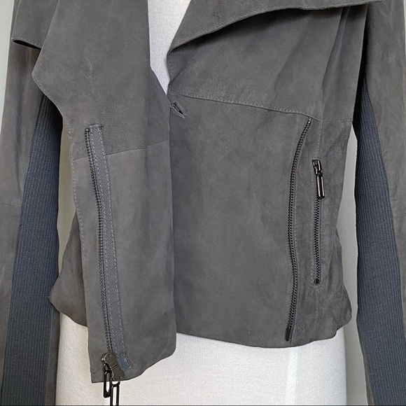 Vince Jacket Drape Collar Paper Weight Suede Biker Jacket in Grey, Medium - Picture 9 of 16